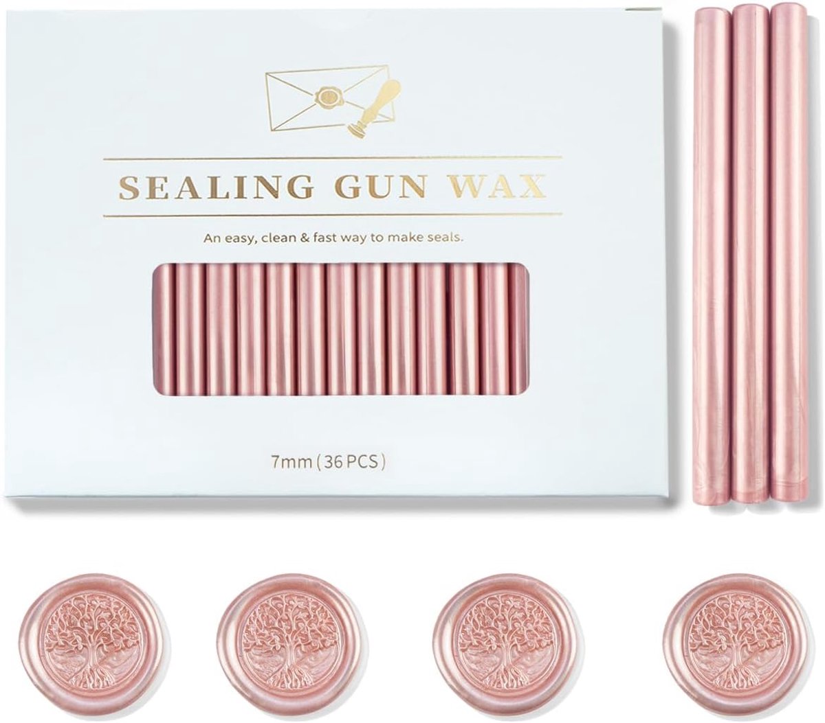 7mm Mini Lijmpistool Zegellaksticks, geschikt voor lakzegels, felicitatiekaarten, brieven, wijnfleszegeling & DIY-ambachten, 36 stuks (Roségoud)