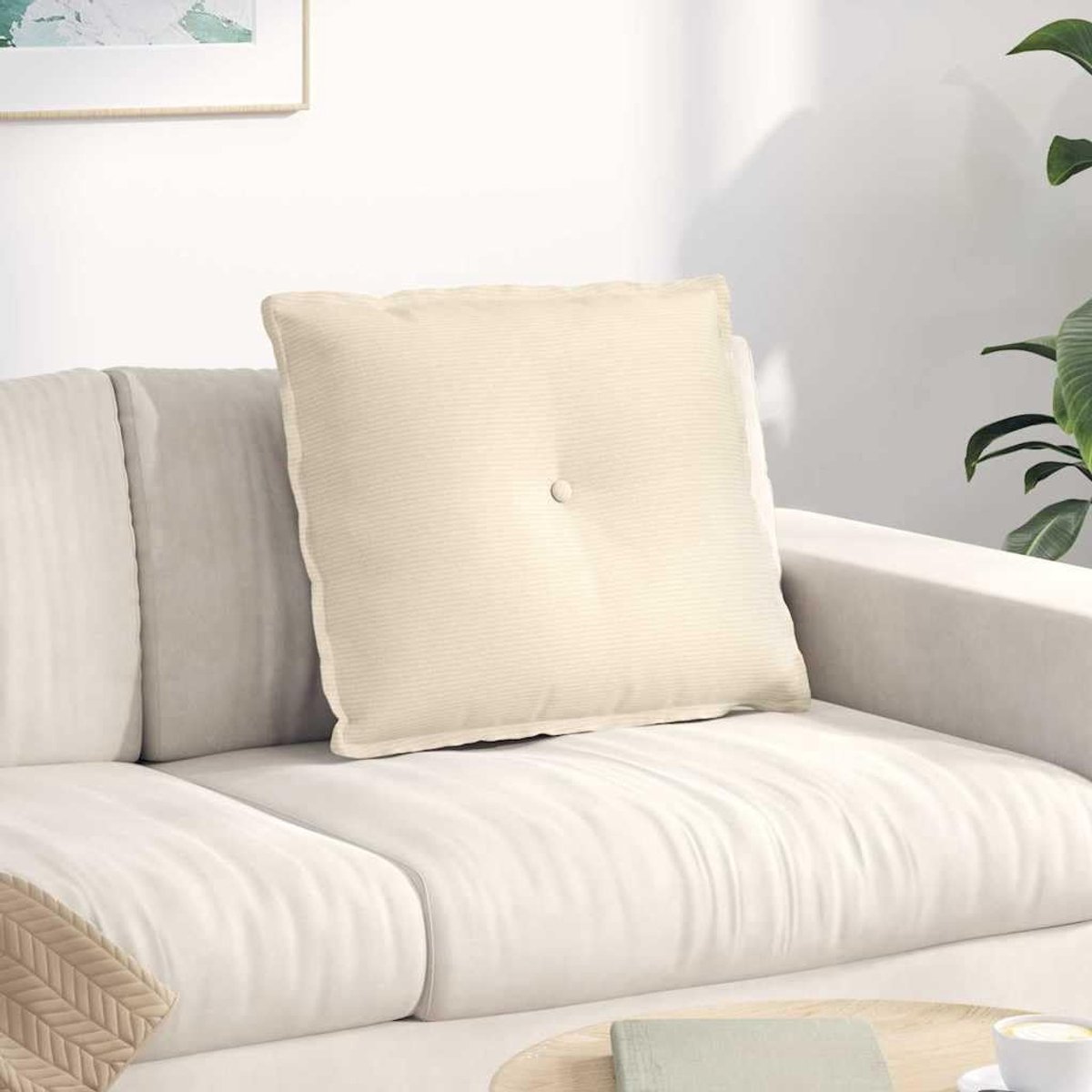 Rugkussen, crème, 60 x 50 cm, van corduroy met afneembare overtrek en ritssluiting, modern woonaccessoire voor bank en bed, fluweelachtige polyestervulling