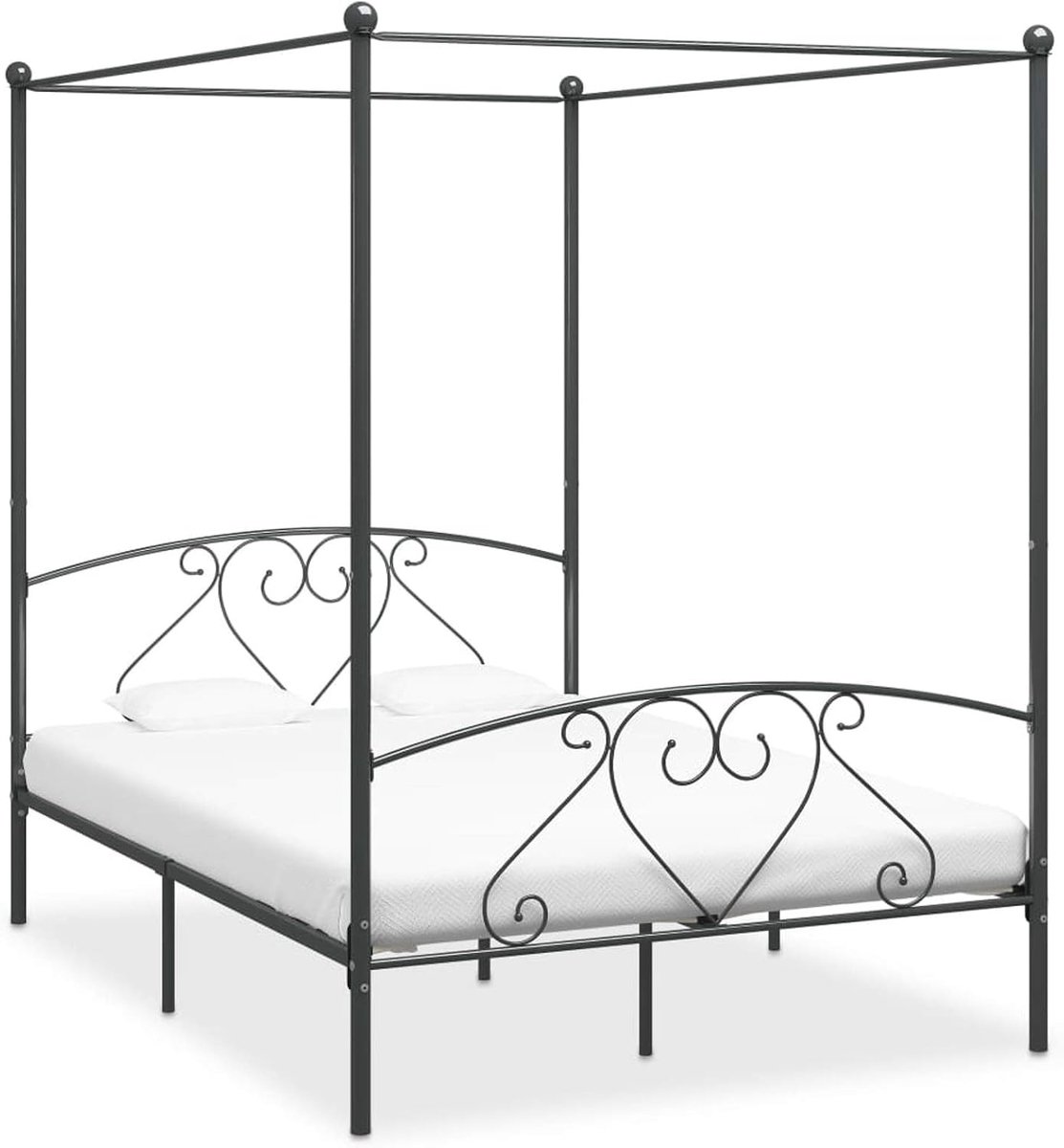 Hemelbed van metaal, grijs, 160 x 200 cm, metalen bedframe