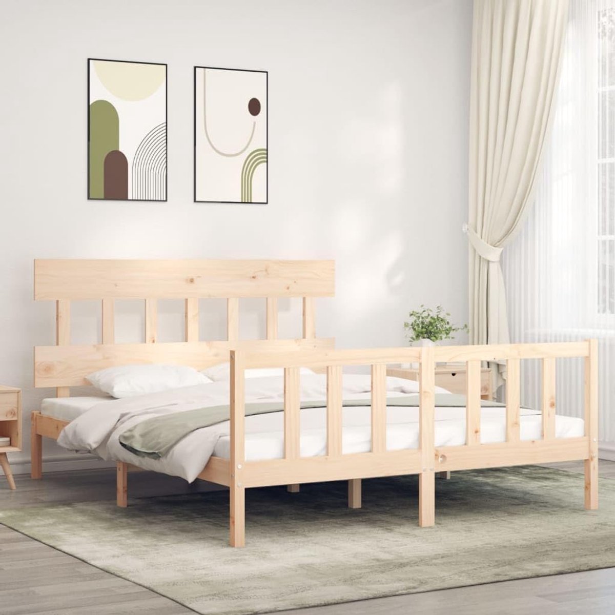 Grenenhout bedframe met multiplex lattenbodem n.v.t. Naturel