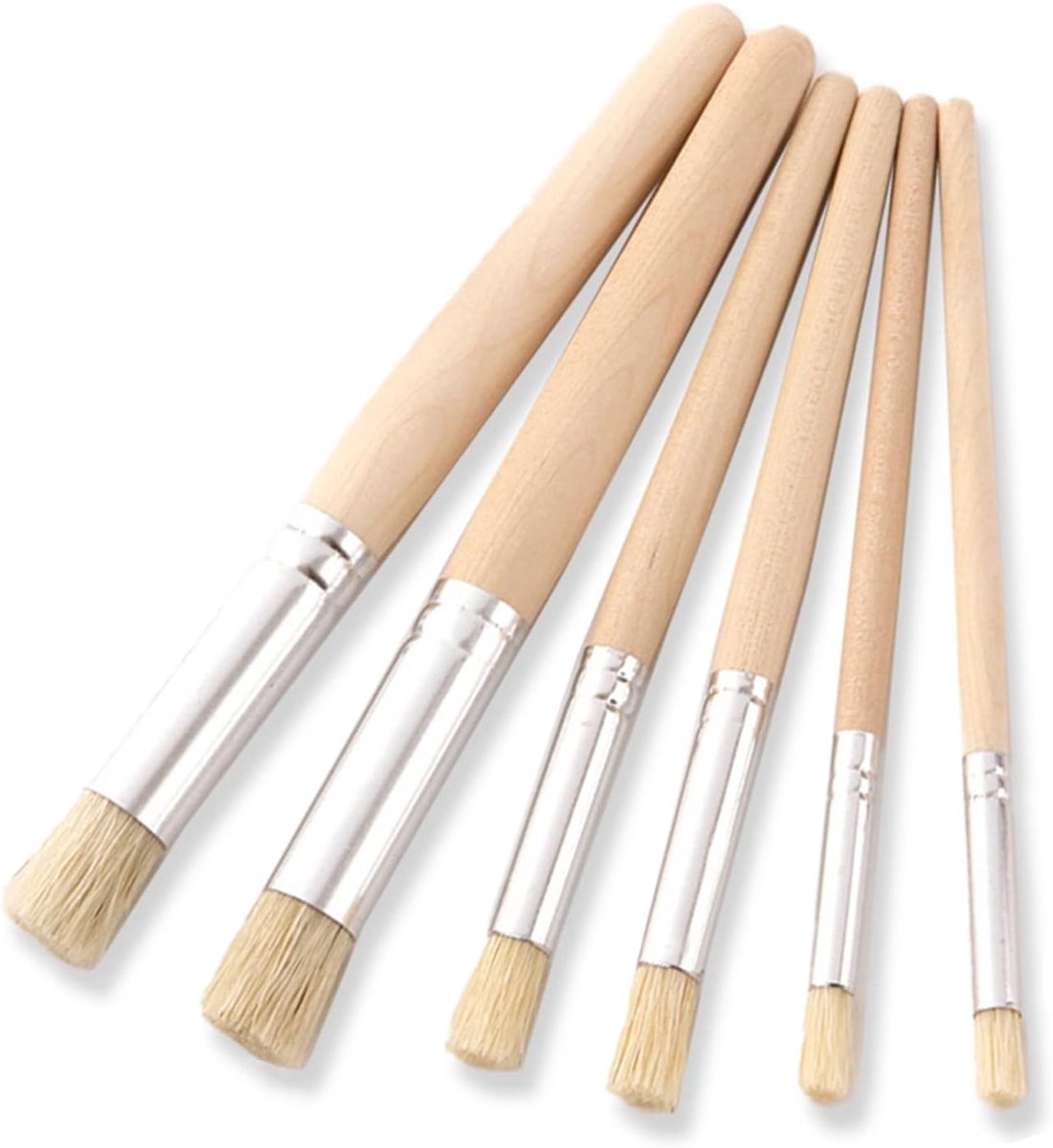 Set van 6 sjablonen van varkenshaar, houten mouwen voor aquarel, olie, acryl, muur, kaarten en creatieve hobby's (3 maten)