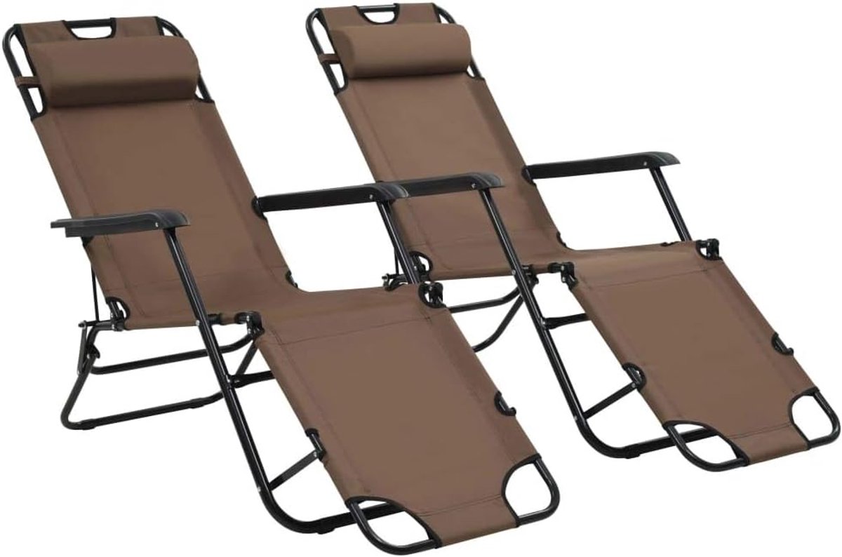 2 x opvouwbare ligstoel met verstelbare rugleuning en voetensteun voor tuin, balkon, zwembad, terras, strandstoel, draagkracht 120 kg, 175 x 61 x 87 cm, bruin