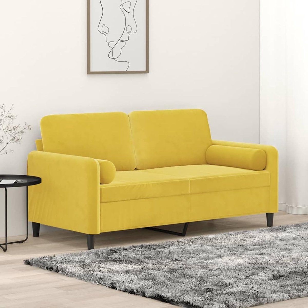 2-zitsbank met sierkussen, geel, 140 cm, fluweel, voor woonkamer, appartement, kantoor, logeerkamer, 3200887