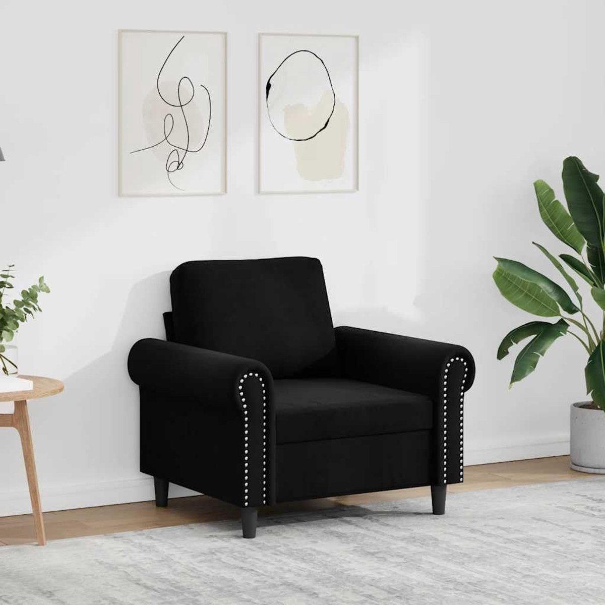 Zwart 60 cm fluweel modern velours stof stoel met metalen frame dikke bekleding comfortabele leesstoel voor woonkamer