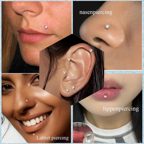 16G/18G/20G Tragus piercing helix labret conch piercing oor goud zilver chirurgisch staal neuspiercing steker medusa piercings lippiercing met kegelpiercing voor vrouwen mannen 6/8 mm — afbeelding 3