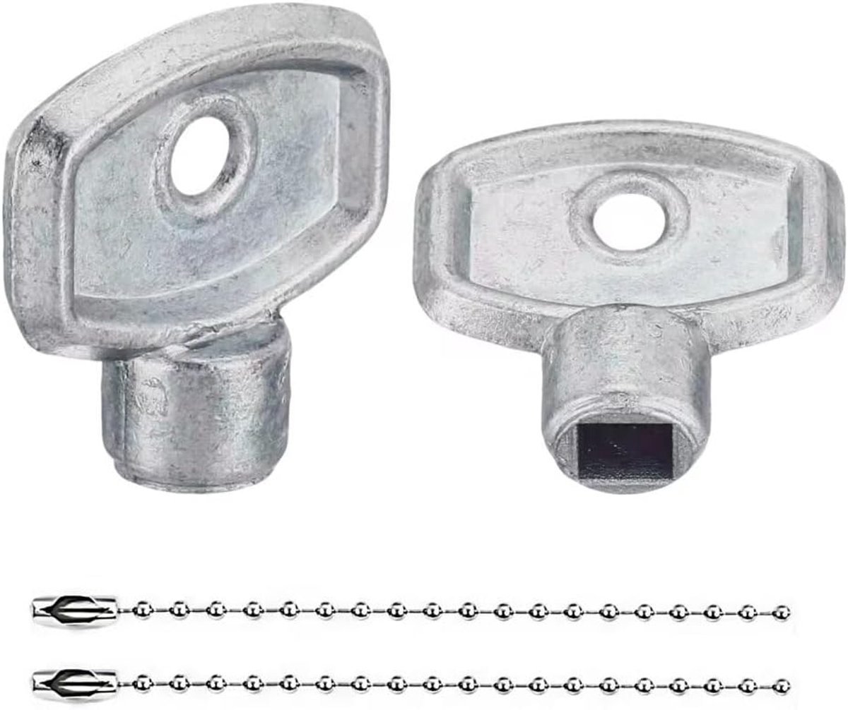2 stuks ontluchtingssleutels, 5 mm vierkante sleutel met platte handgreep en zilveren ketting, stabiele legering, universele ontluchting voor radiatoren, eenvoudig ontluchten, praktische