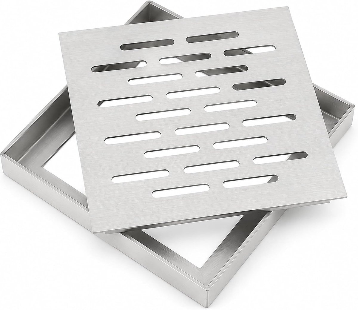 vloerafvoer, doucheafvoer, vierkant, met frame, antislip afvoerafdekking voor badkamer, afvoerrooster, terras, tuin, buiten, anti-blokkering (250 x 250 x 20 mm)