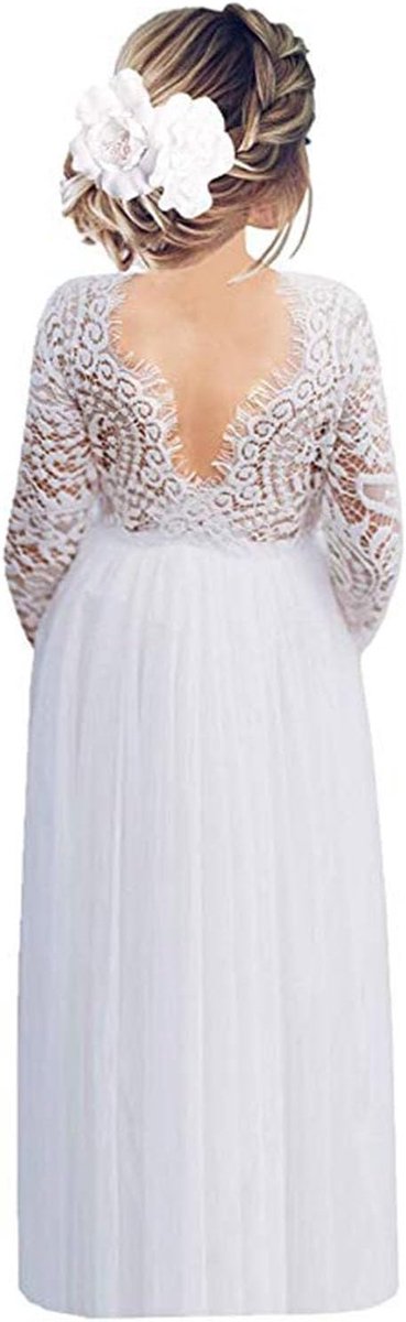 Feestjurk voor meisjes, kant, V-hals, rug, mouwloos, wollig, tule, prinsessenjurk, feestjurk, bloemenmeisjesjurk