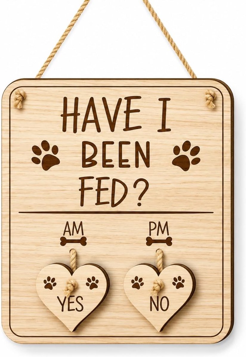 voedingsherinnering houten bord, AM/PM JA-NEE markeringsbord van natuurlijk hout, Praktisch huishoudelijk herinneringsbord voor huisdierenverzorging & feestcadeau, 16,8×14 cm