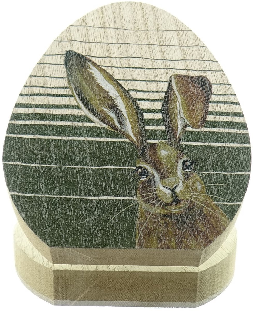 Kaemingk Paasdecoratie Ei met Konijnenmotief 15 cm - MDF