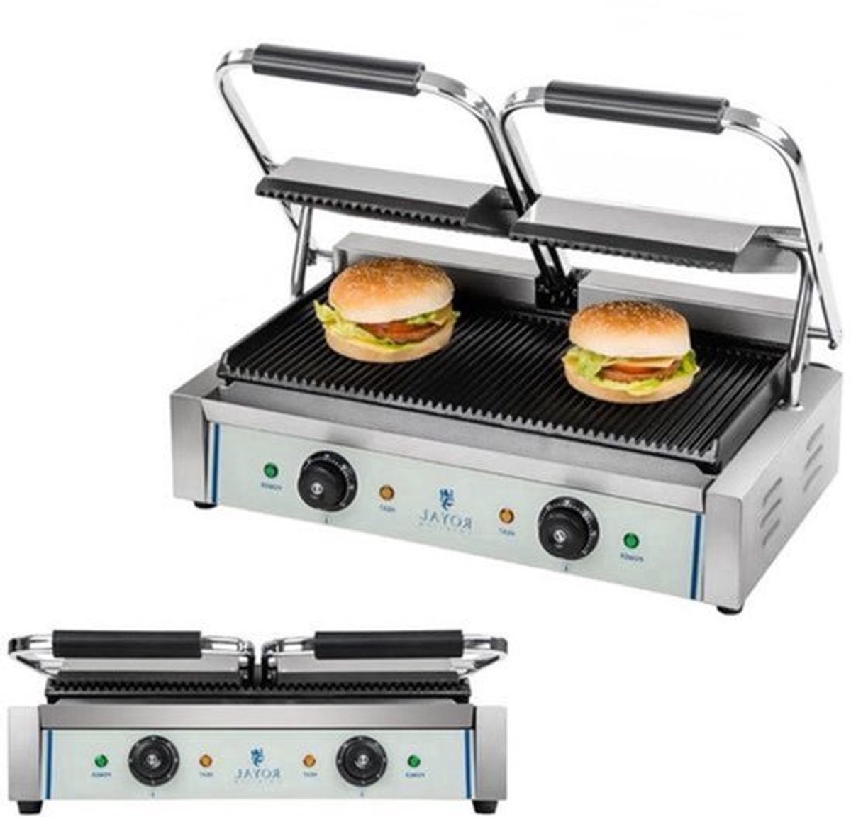 Contactgrill – Dubbele Grill – Panini Grill – Tosti Apparatuur – Grill Apparaat – Emailleren Gietijzeren Grillplaten – Instelbare Hoogte
