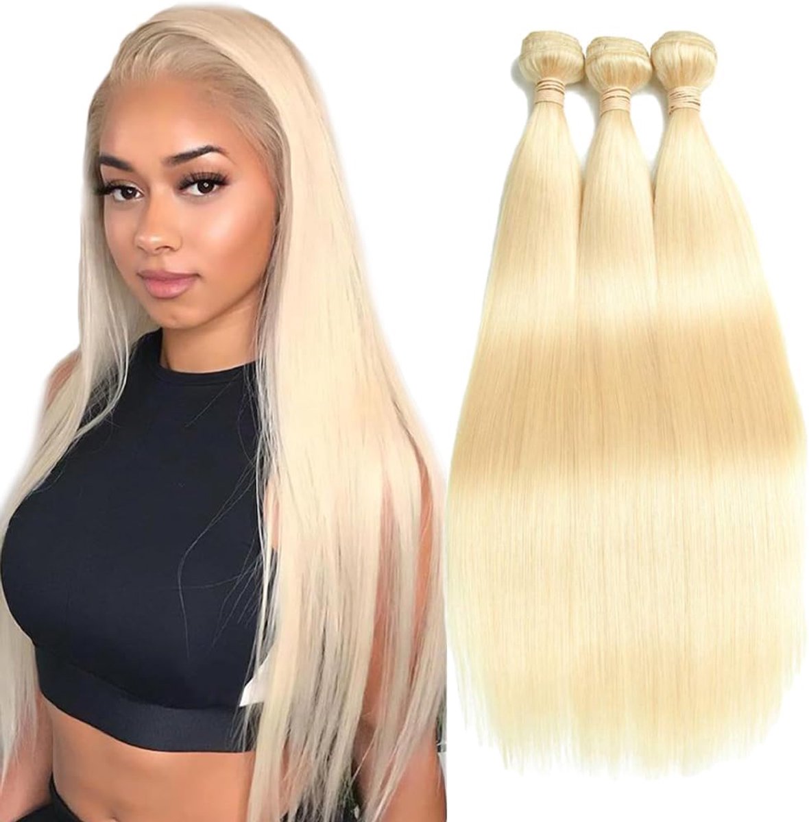 Human Hair Bundles #613 Light Blonde Echte mannelijke pruik Extensions Double Weft Unprocessed Brazilain Remy Hair Weave Extension With Minimal Tangle 3 Bundles 24 26 28 Inch