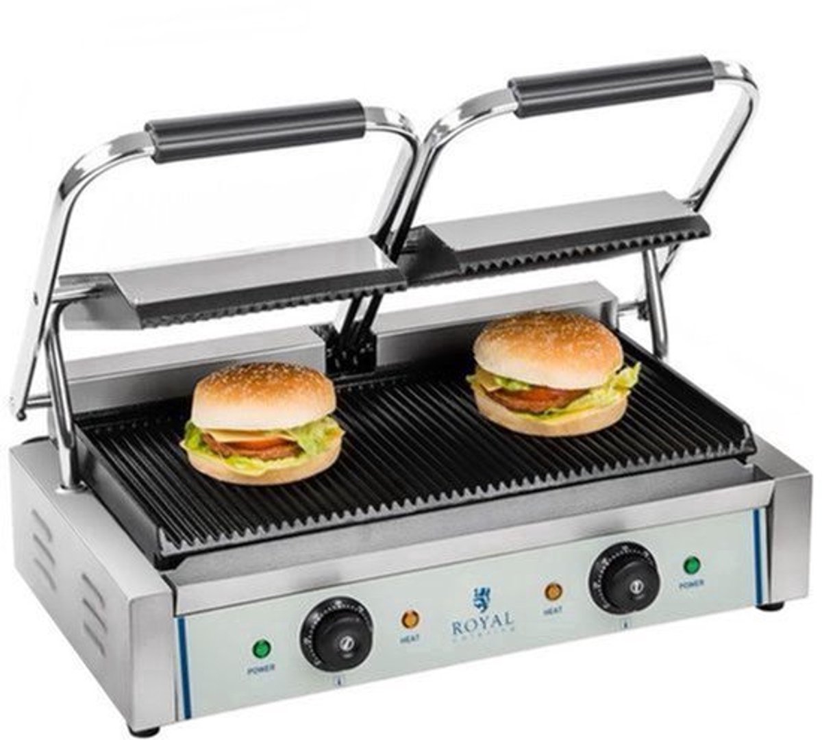 Contactgrill – Dubbele Grill – Panini Grill – Tosti Apparatuur – Grill Apparaat – Emailleren Gietijzeren Grillplaten – Instelbare Hoogte