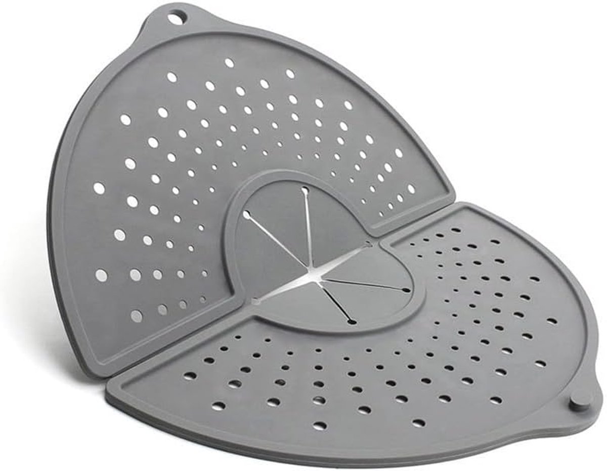 KZQ Opvouwbare Siliconen Spatbescherming Voor Koekenpan 30 Cm - Met Onderzetterfunctie, Oliespatbescherming, Grijs