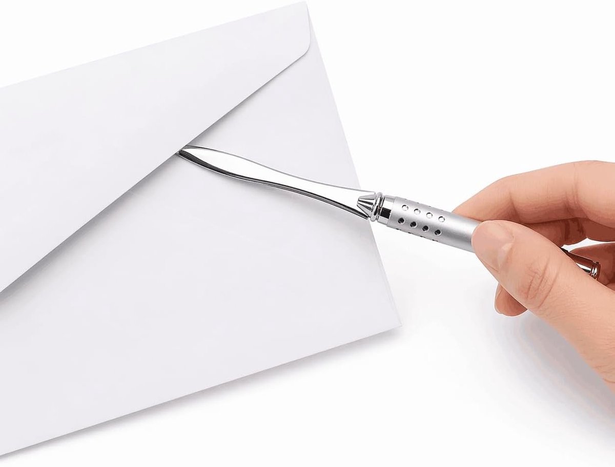2 Stuks Briefopener van Metaal, 16 cm, Geschikt voor Enveloppen, Post en Bureau, Zilver en Zwart, Perfect voor Thuis en Kantoor