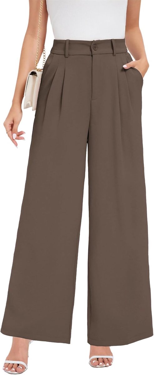 Palazzo broek voor dames, casual, stoffen broek, hoge taille, zomerbroek, licht, elegant, zakelijk, wijde pijpen, broek met elastiek