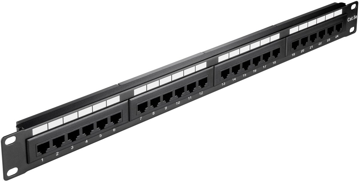 Goobay CAT 5e 19 inch (48,3 cm) patchpanel, 24-poorts (1 U), UTP niet afgeschermd, zwart
