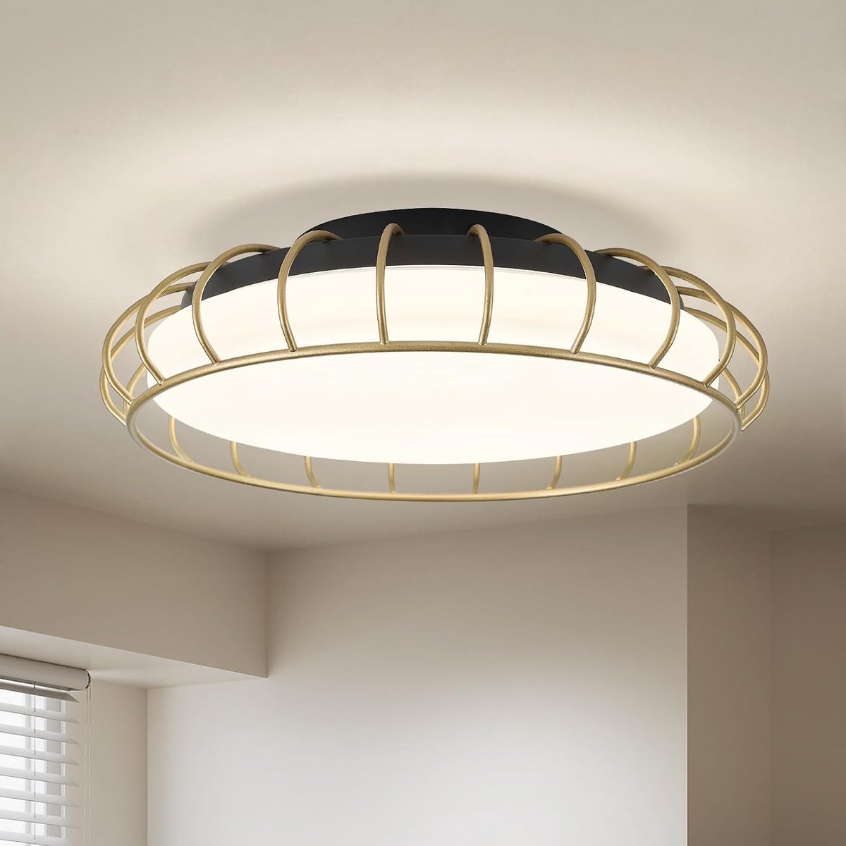 Zwart En Goudkleurige LED plafondlamp, Inbouwlamp Van Metaal In Kooistijl, Ronde Verlichting Voor De Gang, Geschikt Voor De Keuken, Hal, Slaapkamer En Wasruimte.