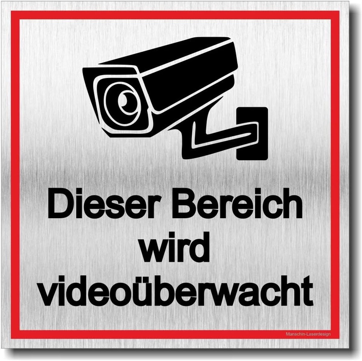 Achtung Videobewaking UV-druk 12 x 12 cm - 3 mm aluminium composiet - Made in Germany