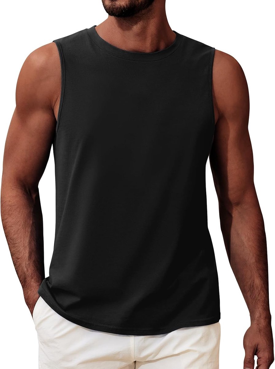 Tanktop voor heren, klassiek mouwloos shirt, ronde hals, fitness, spiershirts, lichte okselshirts voor zomer, strandvakantie, fitnessstudio, training