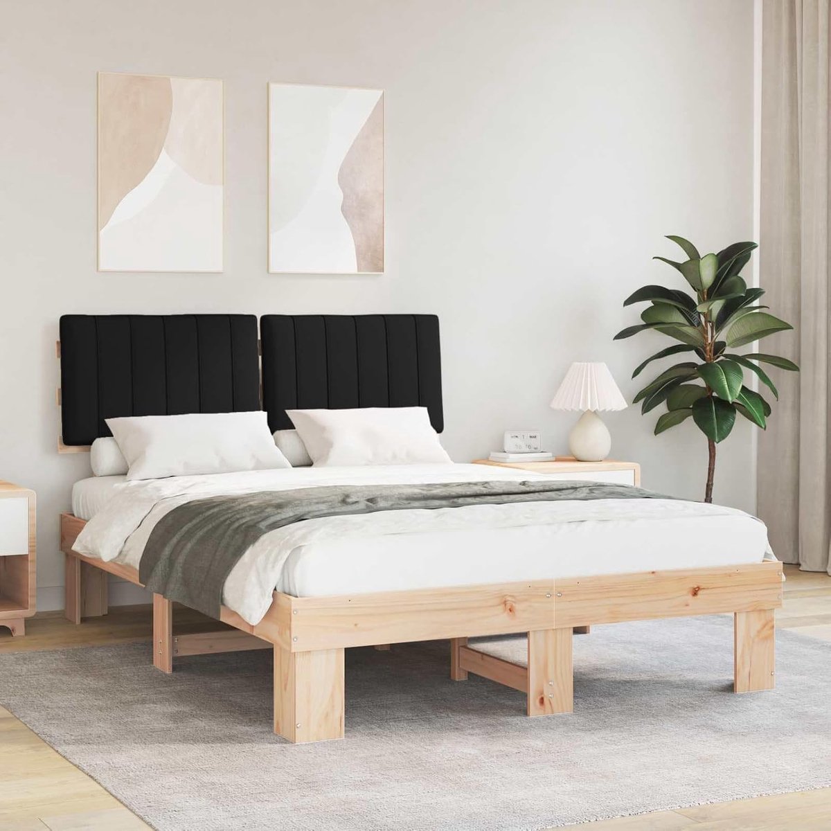 Grenenhout Gestoffeerd Hoofdbord Modern 140 x 200 cm Naturel Zwart