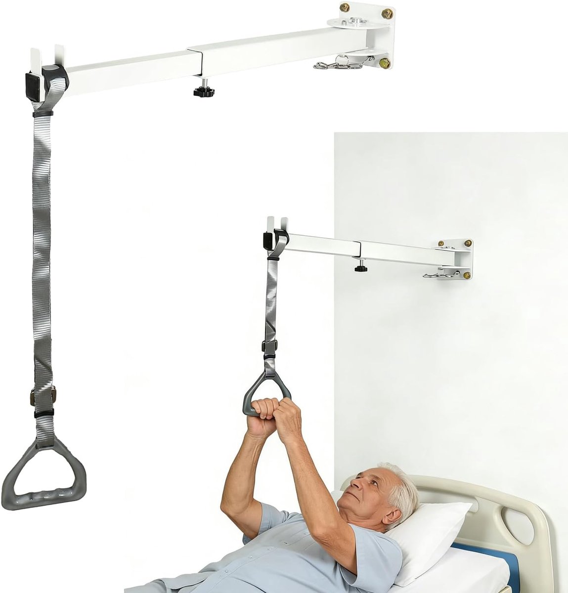 Bedtrapeze voor senioren met bedhefboom, bedbarrières voor gehandicapten, medische trapeziumstangen om uit bed te stappen, geschikt voor ziekenhuizen en slaapkamers.