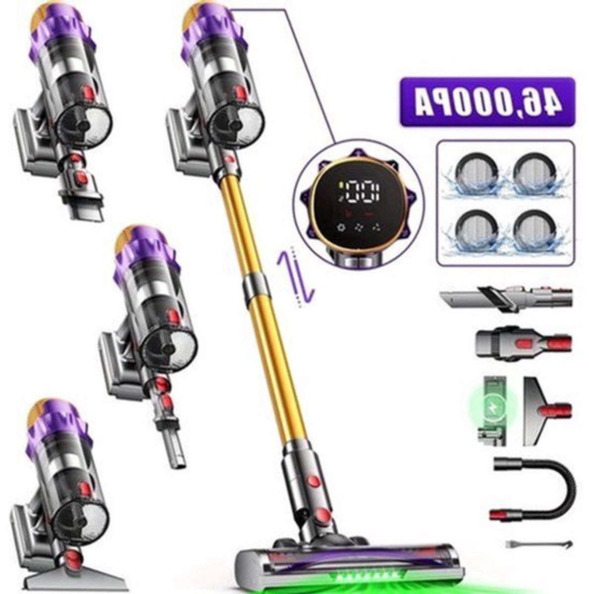 Stofzuiger – Steelstofzuiger – Zakloze Stofzuiger – Draadloze Stofzuiger – Handstofzuiger – Krachtige Zuigkracht 46 kPa – 70 Minuten Batterijduur Met LED Display