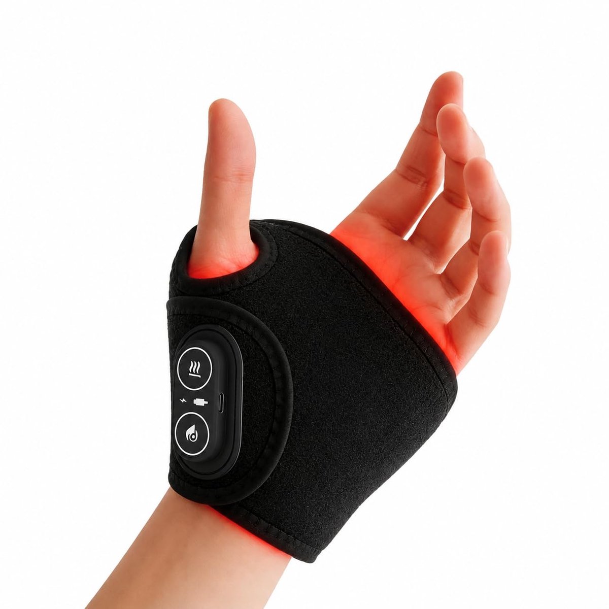 Flow Carpal Tunnel, Elektrisch Handmassageapparaat met 3 Warmte- en Vibratiemodi, Draagbare Polsbandage, Lichte Ondersteuning voor Hand, Vinger, Gewrichten, Ontspanning, Zwart