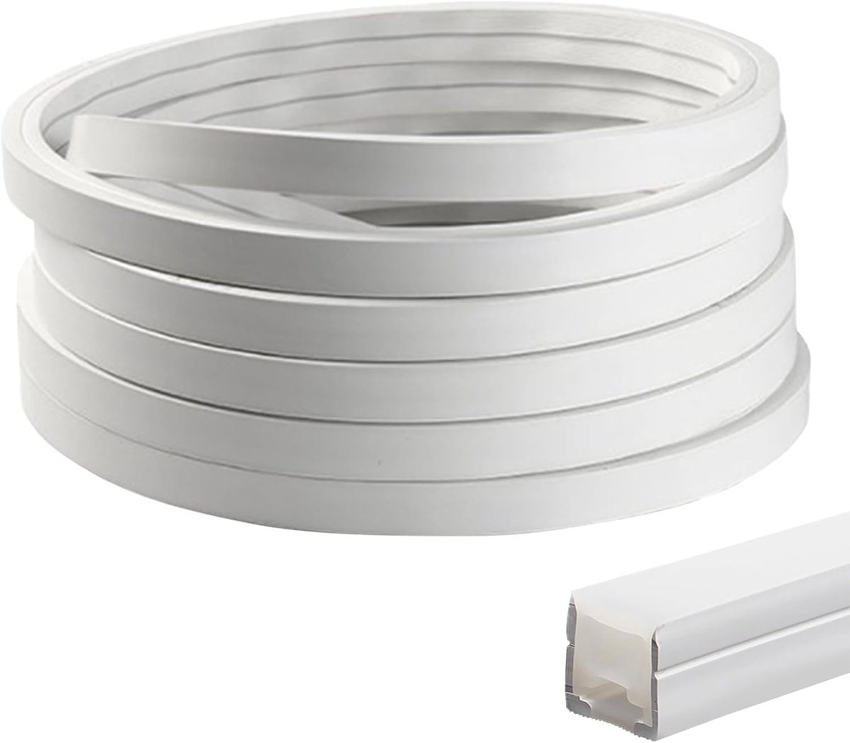 Wit, 3 m, flexibele ledstrip, diffusorkanaal, 12 x 12 mm, voor akoestische panelen met eindkappen en bevestigingsclips, waterdichte ledstrip voor homogeen neonlicht