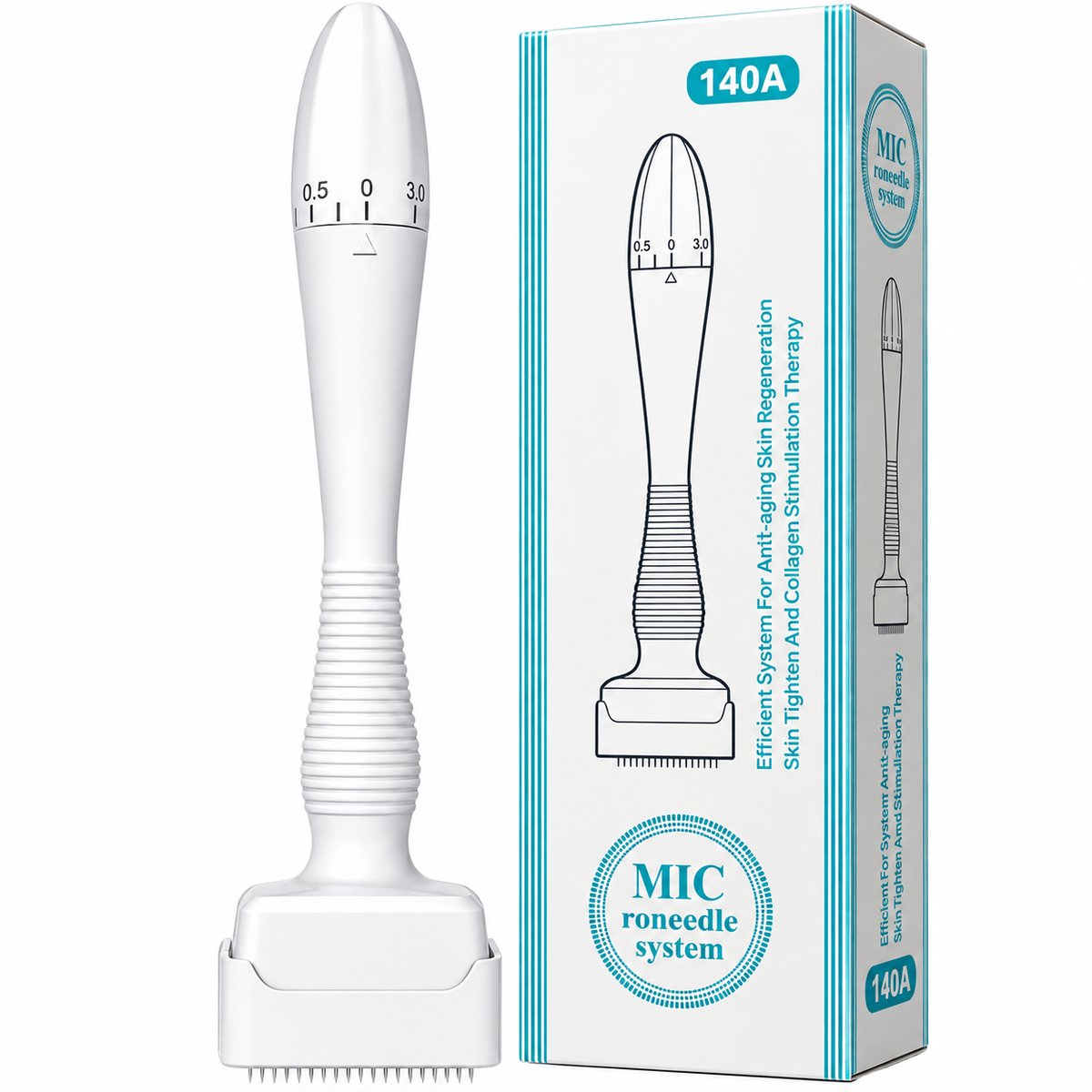 Dermastamp 140 Naalden - Verstelbaar 0-3 mm - Microneedling - Dermaroller - Voor Huid, Haargroei & Baardgroei