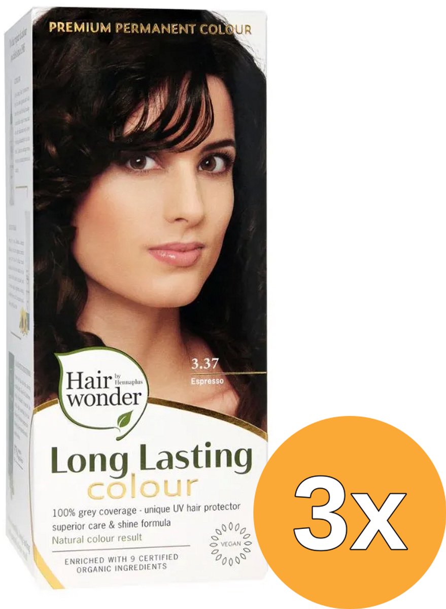 3x Hairwonder Long Lasting Colour 3.37 Espresso (100 ml)
