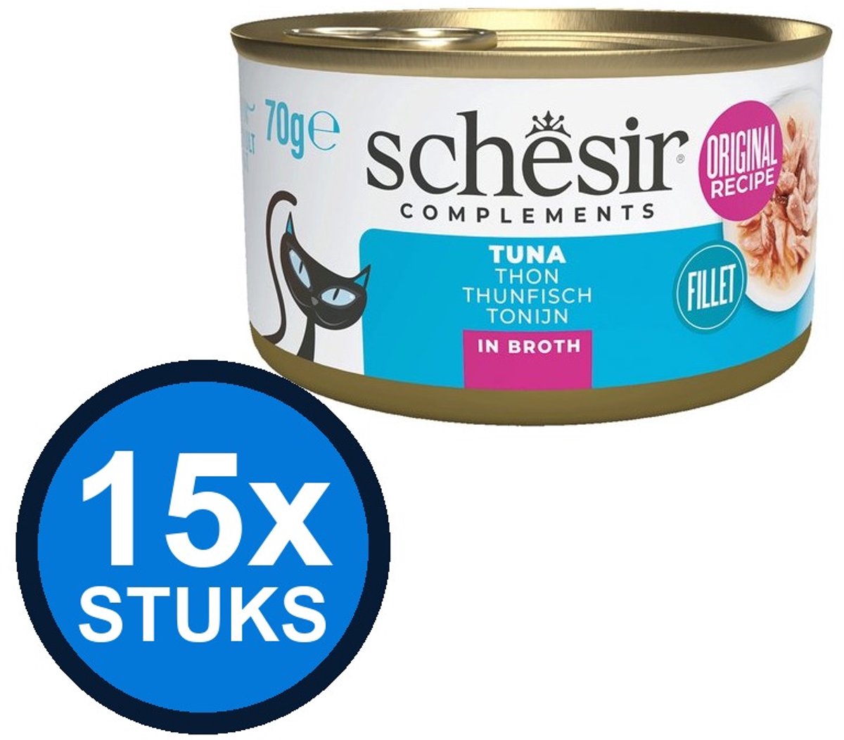 15x Schesir - Complementary - Kattenvoer - Bouillon in blik - Tonijn - 70g