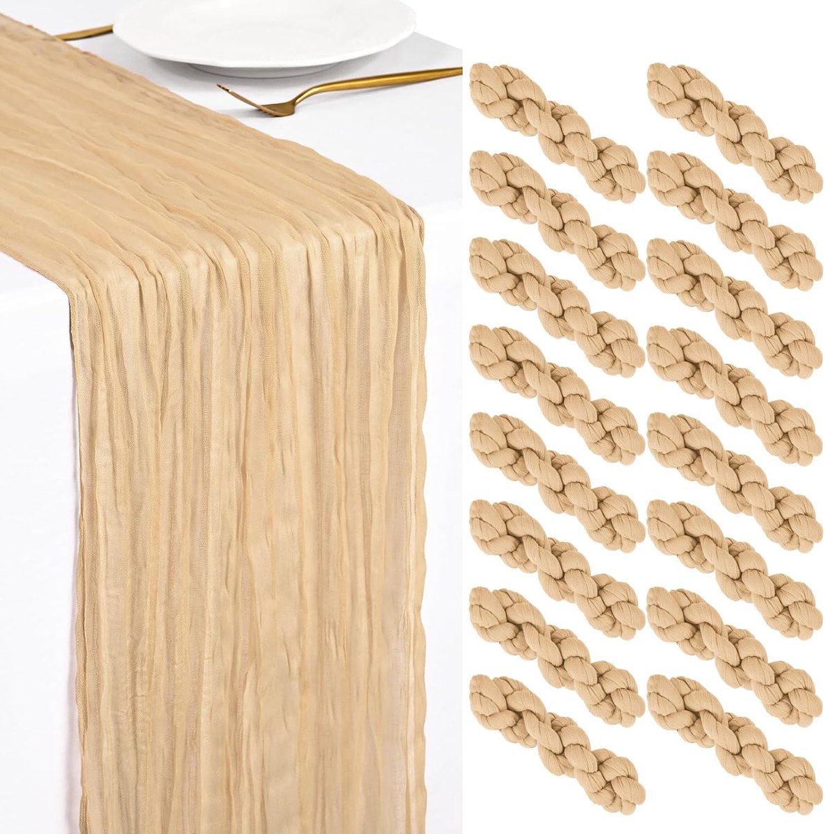 12 Pack Crème Kameel Kaasdoek Tafelloper 45x275cm Boho Gaas Kaasdoek Tafelloper Wasbaar Romantische Rustieke Tafeldecoratie Voor Bruiloft Feest Verjaardag Vakantiehuis