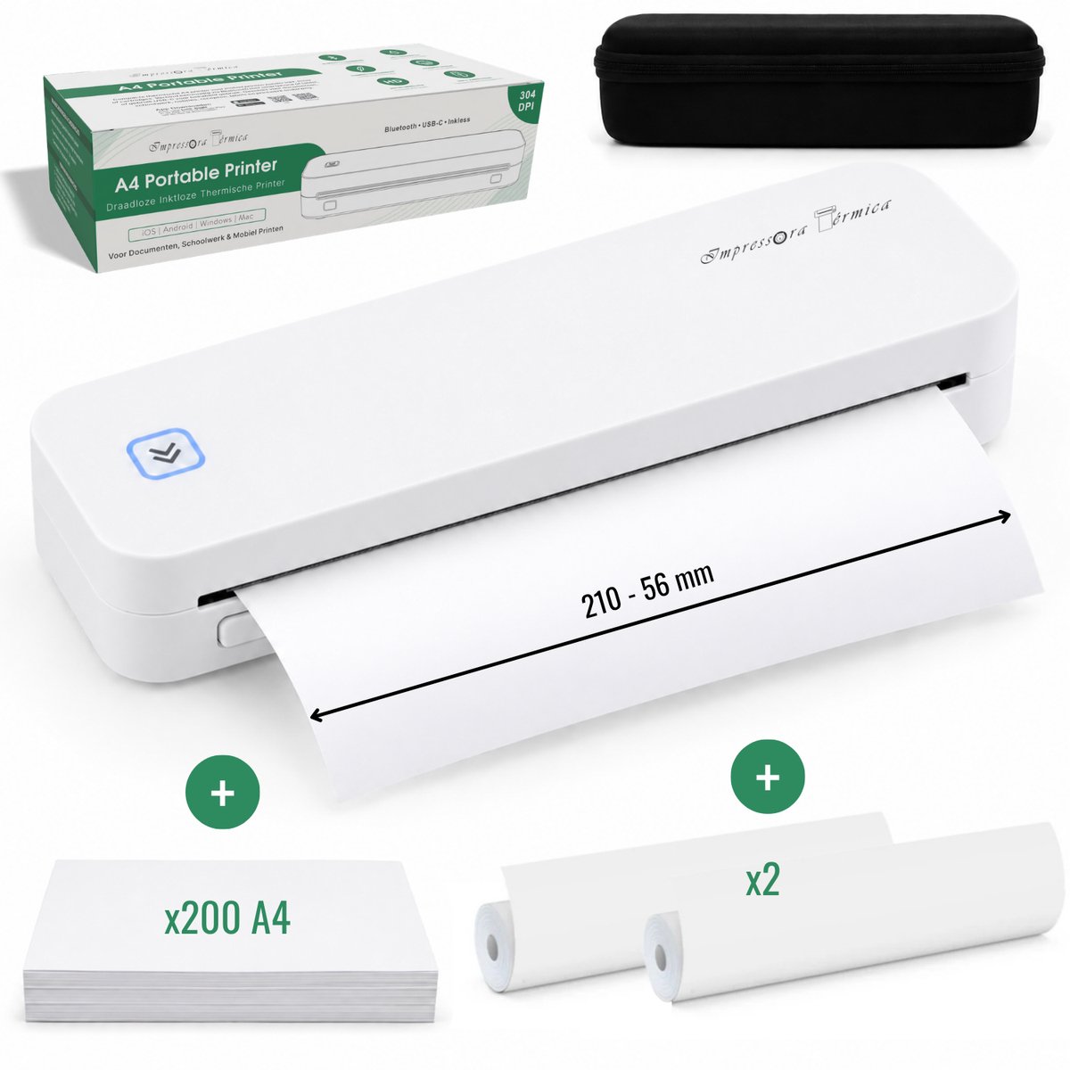 Bol.com Impressora Térmica® - Thermische A4 printer - Combideal met Draagtas + 200 Vellen Thermisch Papier + 2 papierrollen - Mi... aanbieding