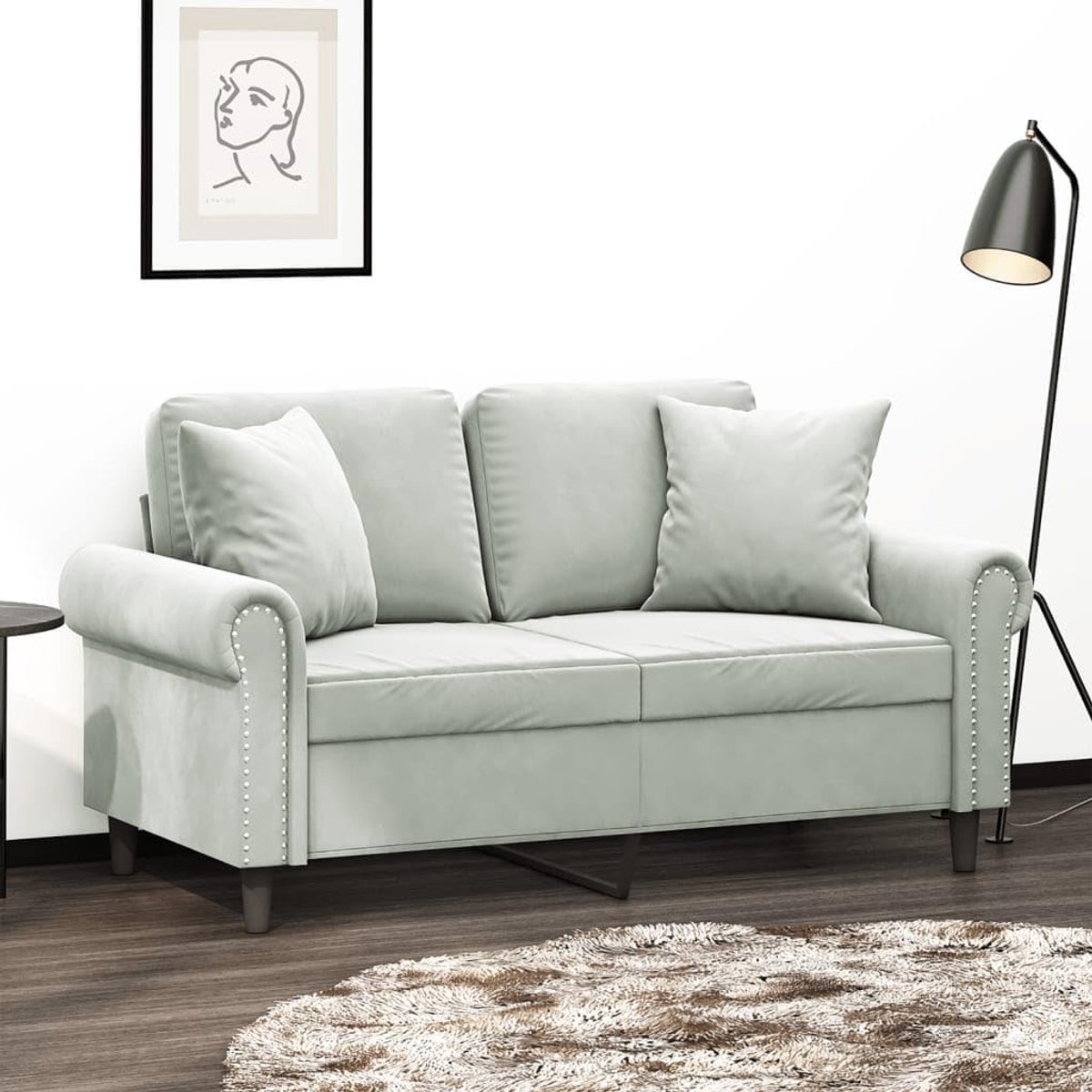 sofa 2-zits met sierkussen in lichtgrijs 120 cm fluwelen stof voor woonkamer en eetkamer
