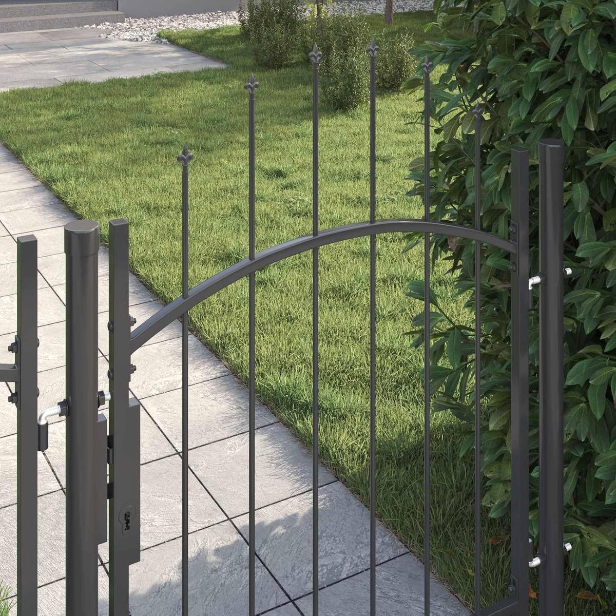 tuinpoort 100 x 100 cm met slot, gepoedercoat metalen tuinpoort grijs voor tuin en terras, stabiel grendelslot voor veiligheid, modern design