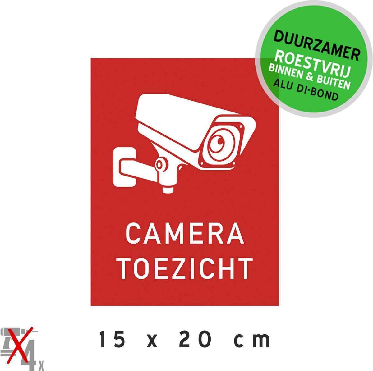 Pictogram/ metaal bord | "Cameratoezicht" | 15 x 20 cm | Verkleurd niet | Rood | Duurzaam | Camerabewaking | Opgepast | Security| Waarschuwing | Roestvrij | 1 stuk