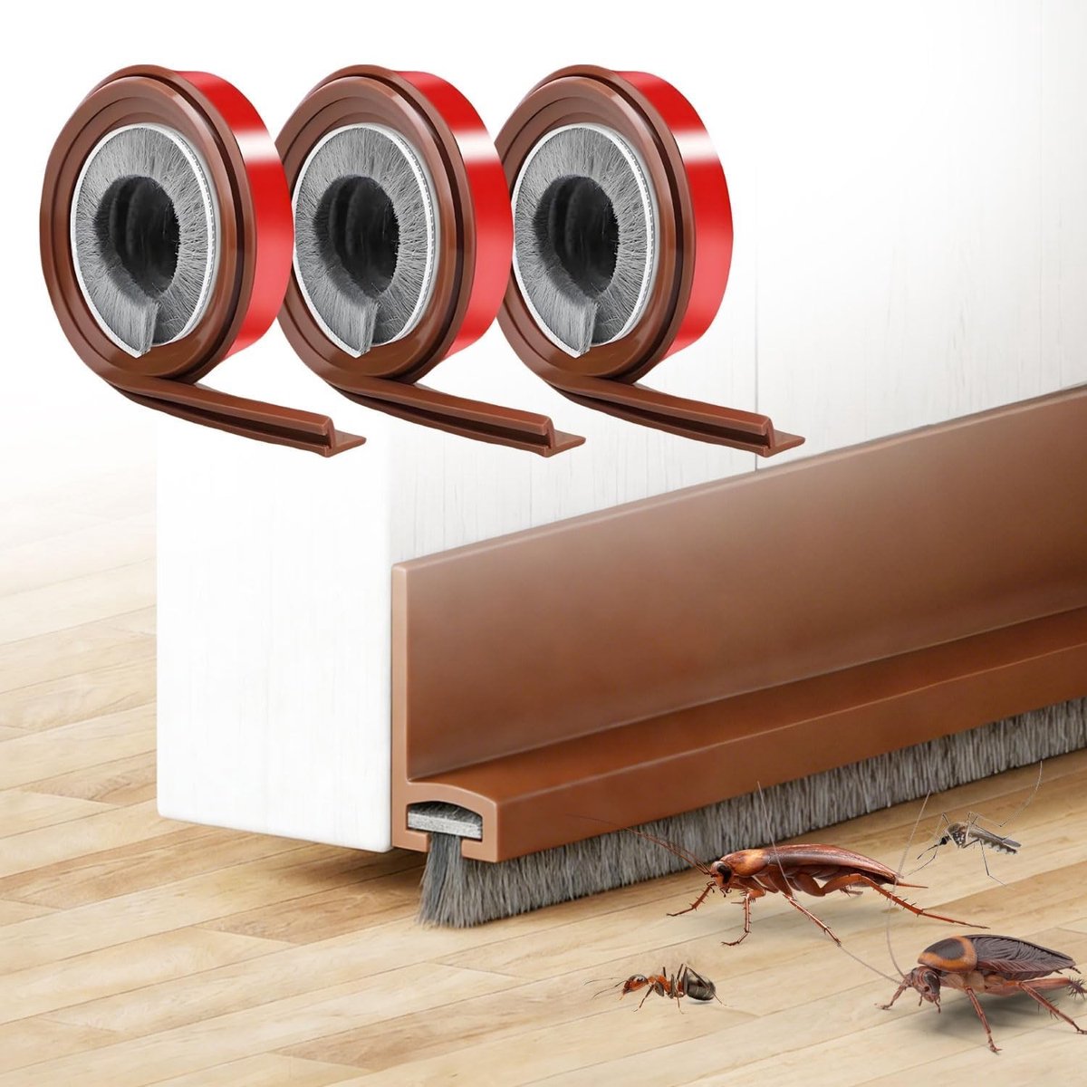 Set van 3 Zelfklevende Borstelafdichtingen, 3 x 100 cm, Tochtstrip voor Deuren, Geluidsdichte Deurborstel, Ideaal voor Slaapkamer, Woonkamer en Badkamer