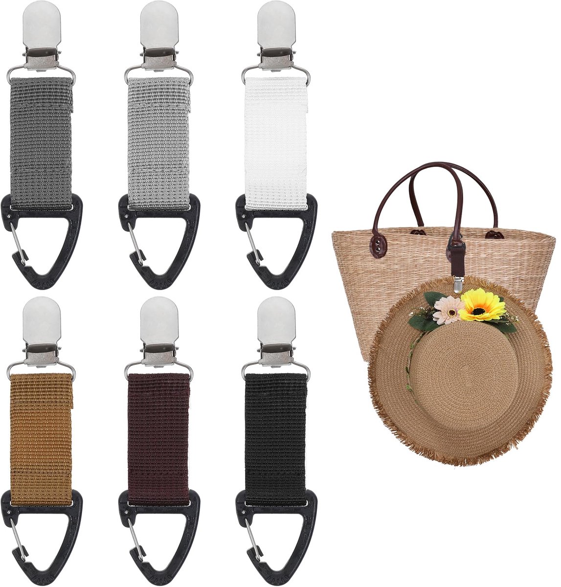 Hathoesclip - Elastisch en Draagbaar - Voor Reizen, Outdoor, Handtas, Rugzak en Reistas - 6 Stuks