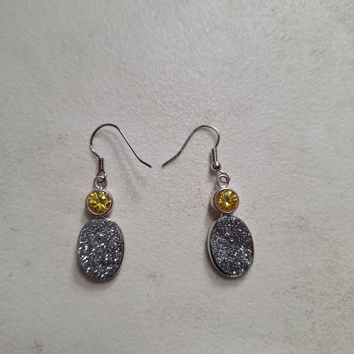 Gemstones-silver oorhangers druzy kristal ovaal en rond 925-zilver