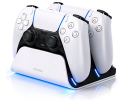 Sounix Oplaadstation geschikt voor PS5 / PS5 Slim / PS5 PRO / DualSense Controller - PS5 accessoires - Dual Oplader - Charging Dock - Wit