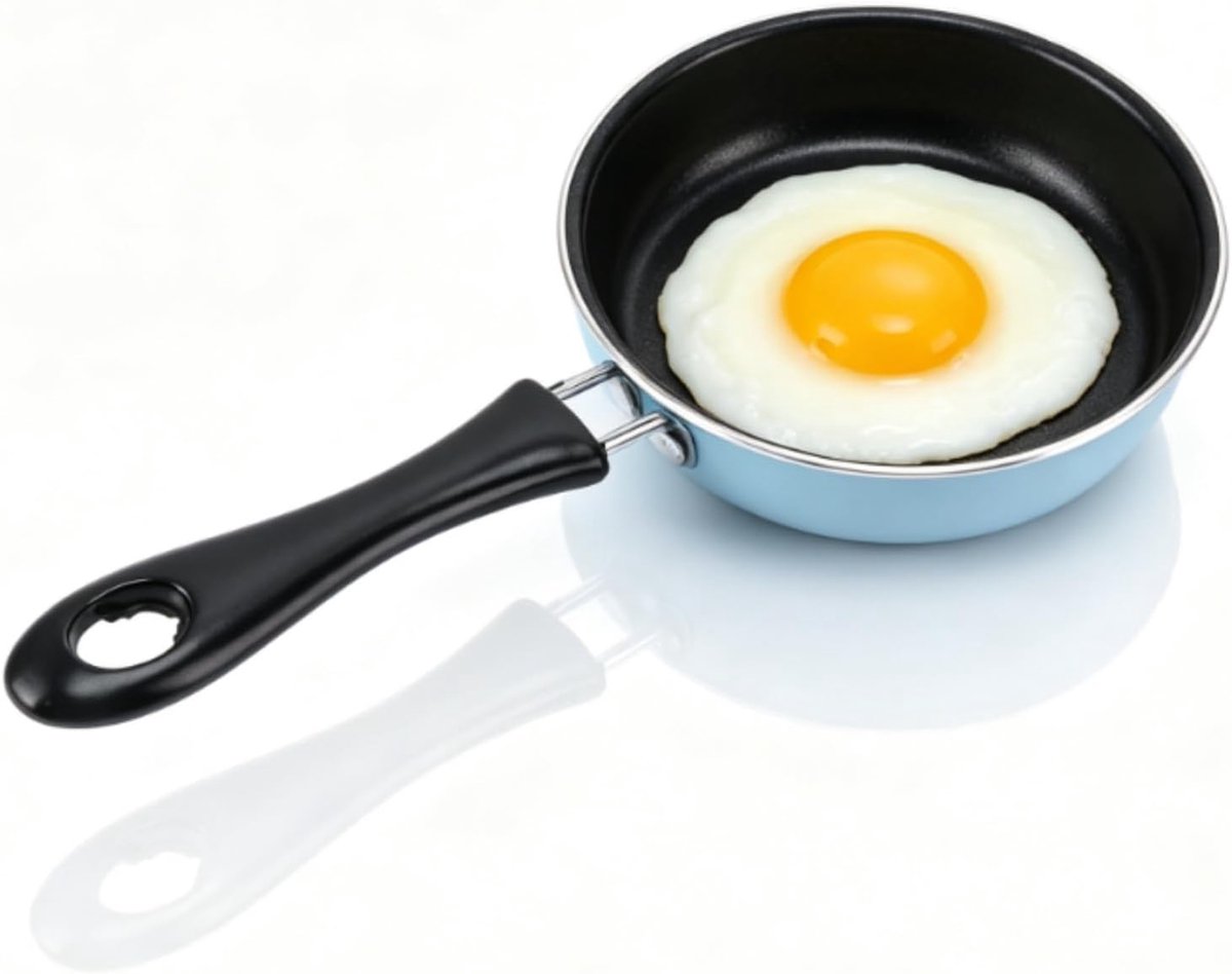 Nonstick Egg And Fry Pan,12cm/4.7inch Kleine Egg Pancake Rond Met Lange Steel,Roestvrij Staal Voorkomen Stick Inductie Single Serve Koekenpan Koekenpan(blauw)