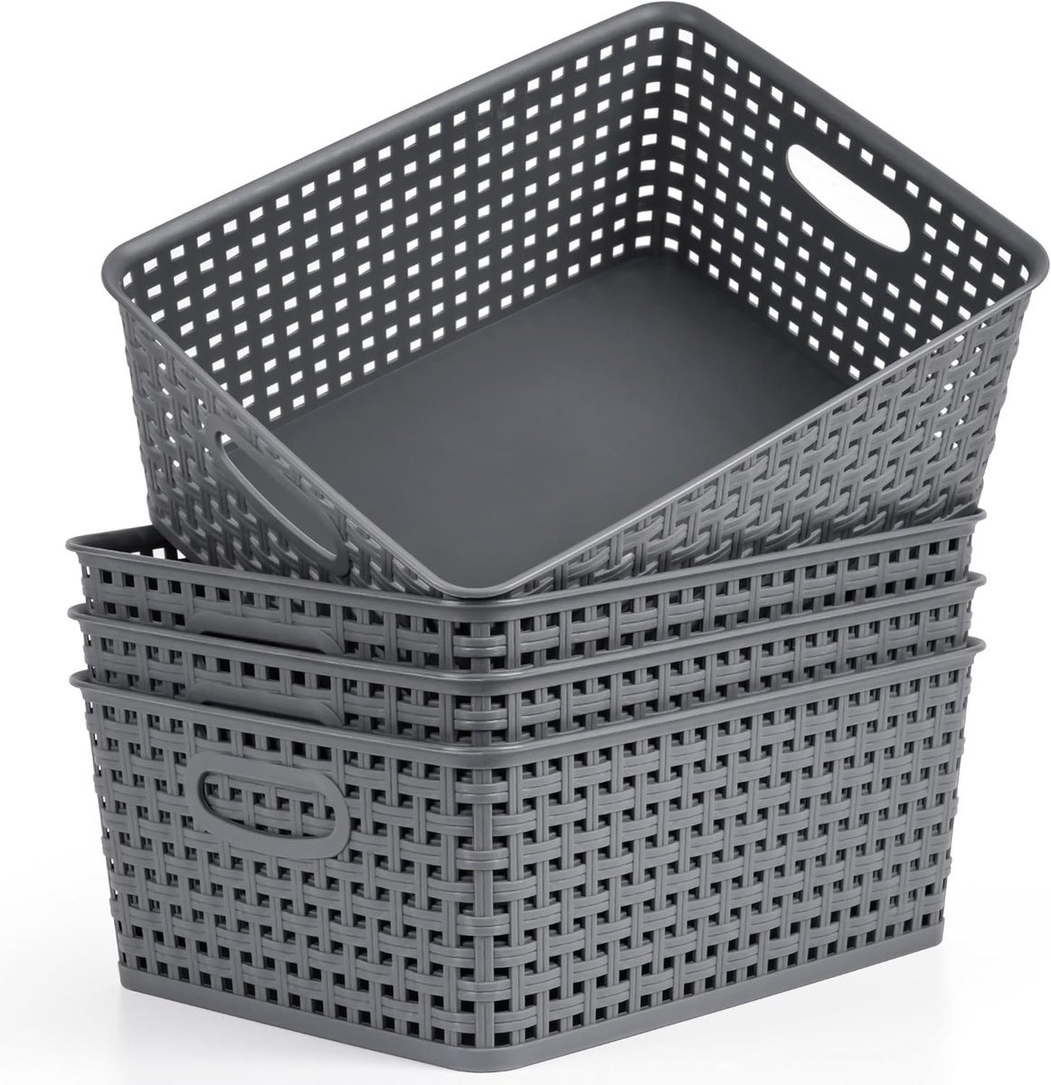 Shore Grijs Plastic Opslag Manden, 29 x 22,5 x 12 cm (4 Pak)