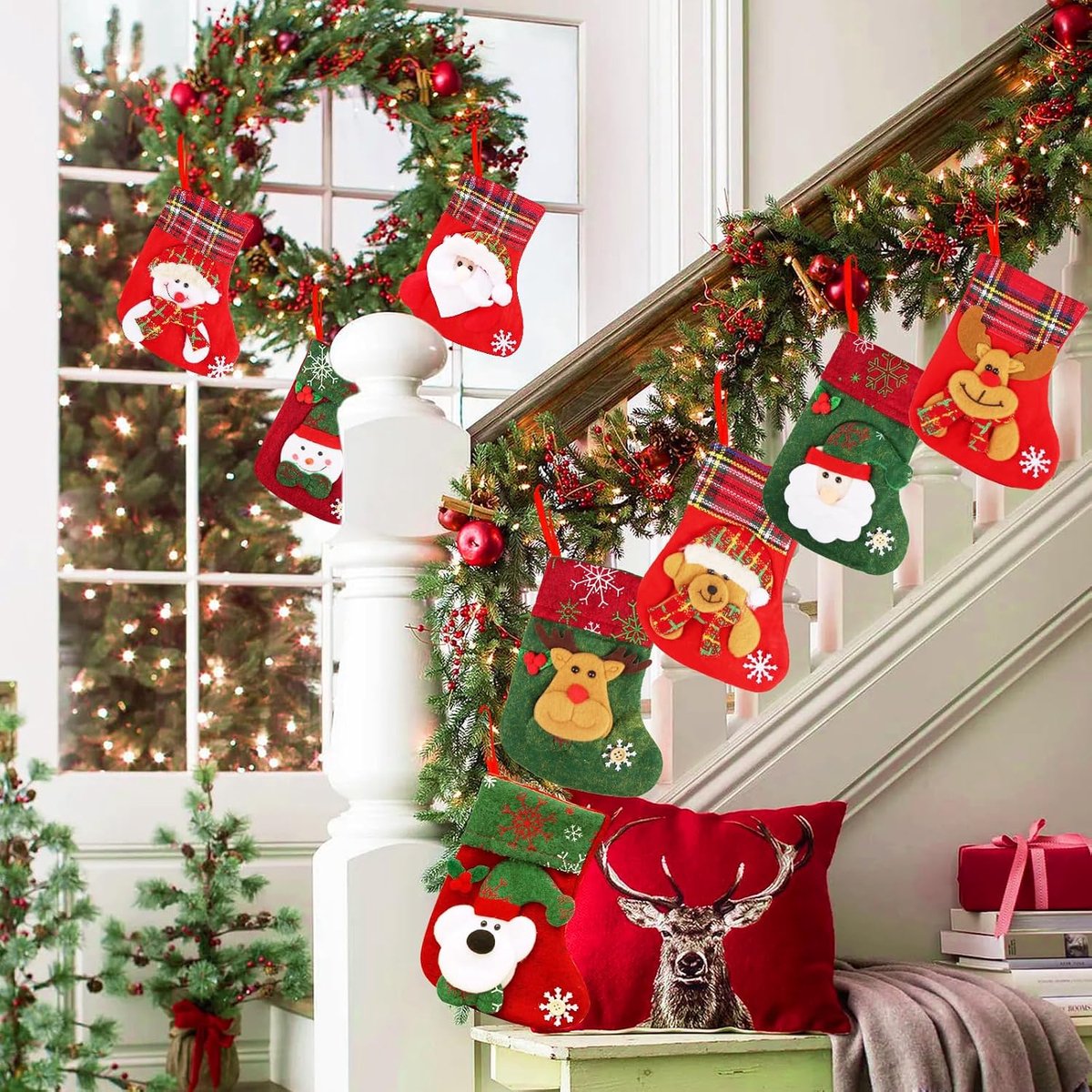Kousen, kerstkousen, geschenkzak, kerstlaarzen om op te hangen en te vullen, kerstsokken, decoratie voor kerstbomen, trappen, open haarden (A)