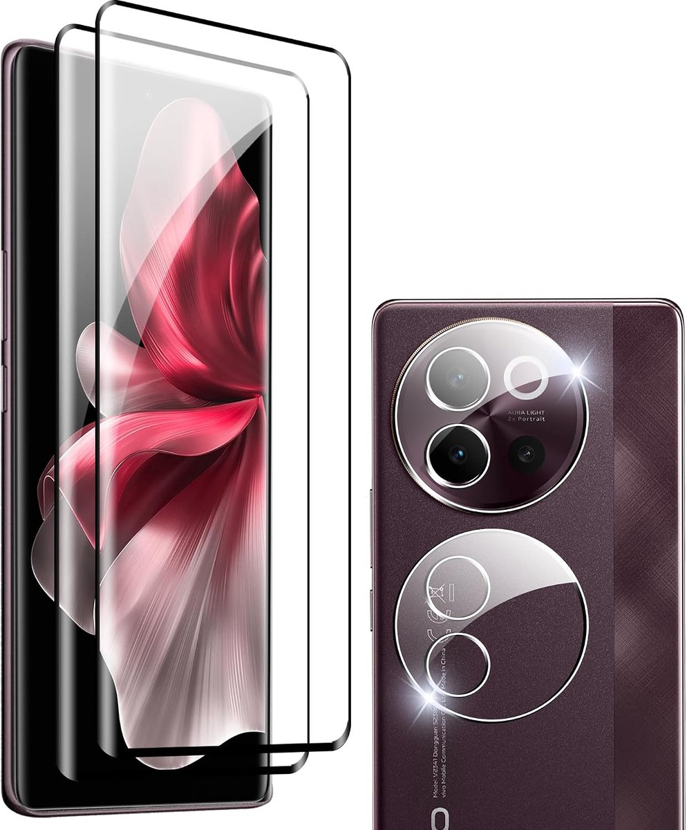 [4 stuks 3D-gehard glas voor Vivo V40 Lite 5G, [2+2] Delen van gehard glas met cameralensbescherming, luchtbelvrij, hardheidsgraad 9H, gehard glas, krassen