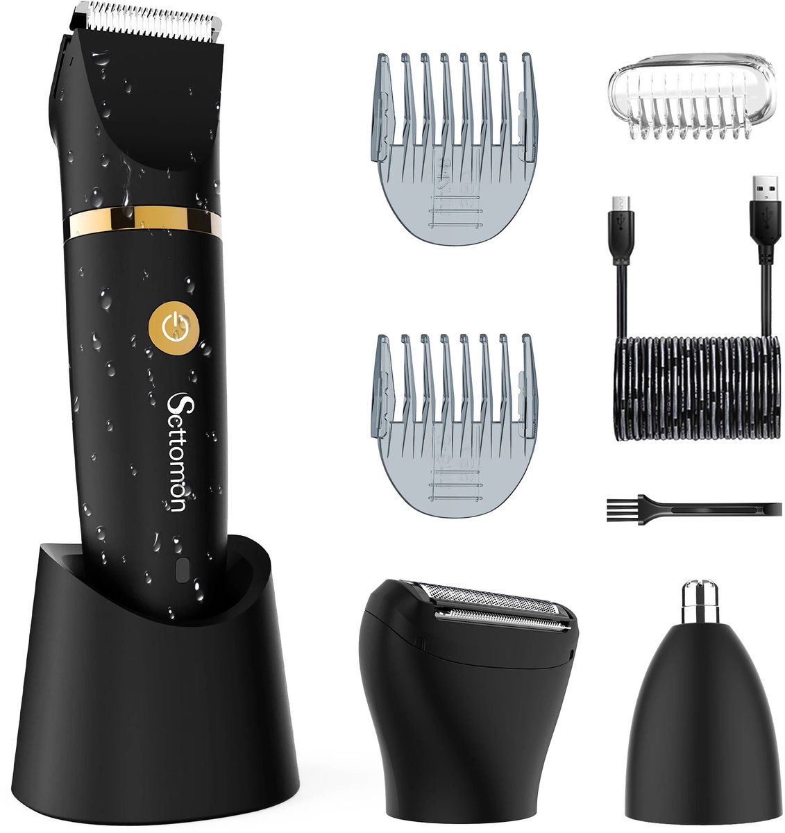 Cherrys Finds - Tondeuse - 5 in 1 Heren Verzorgingsset - Scheerapparaat Mannen - 5-in-1 Grooming Set Met Trimmer Functie – Nat & Droog – Waterdicht - Baardtrimmer - Scheerapparaat - Neussnijder - LED-display - Oplaadstandaard - Zwart