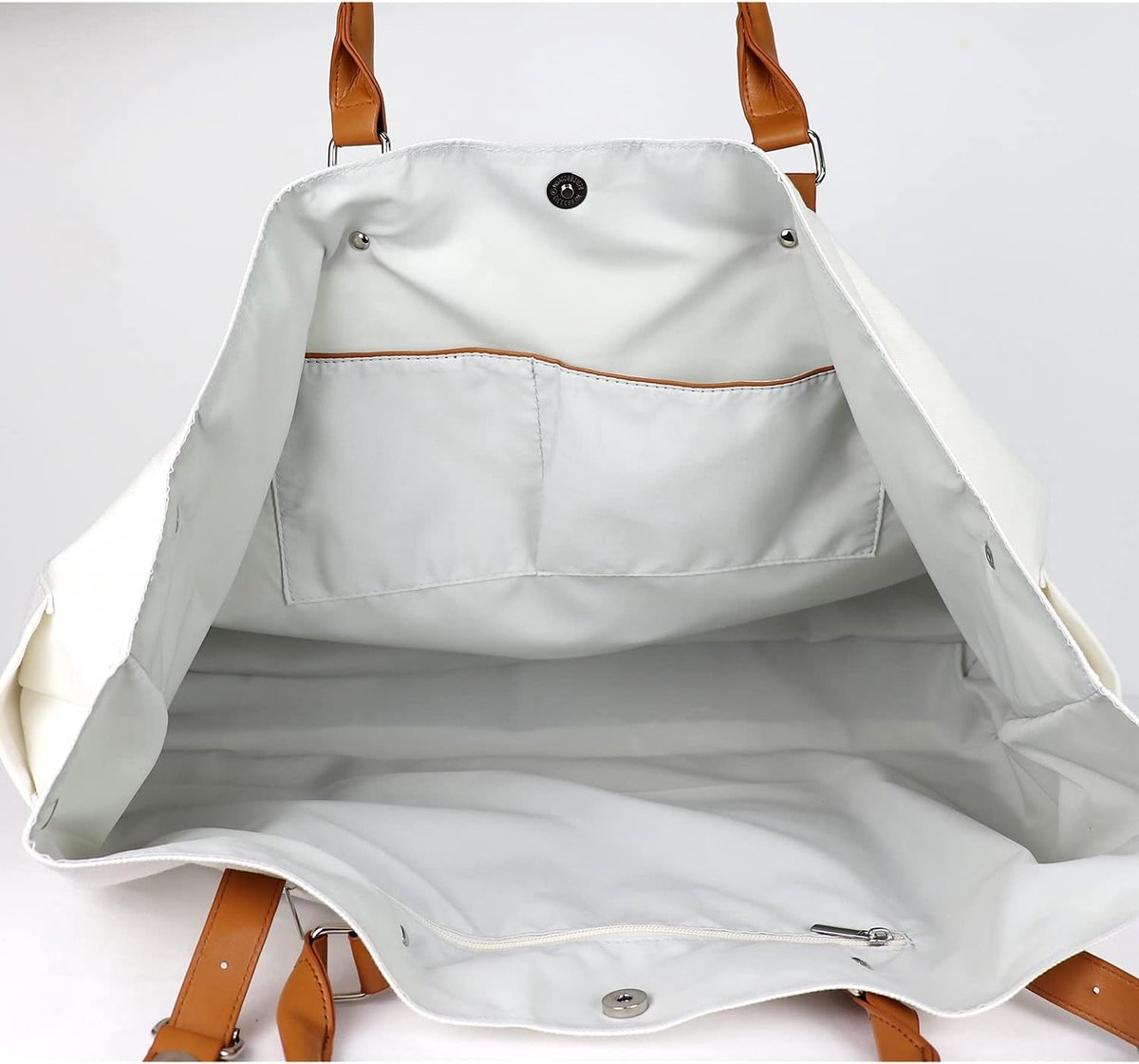 Strandtas met handvat van veganistisch leer, extra grote strandtas voor dames, waterdicht, zandbestendig, wit, Wit, extra large