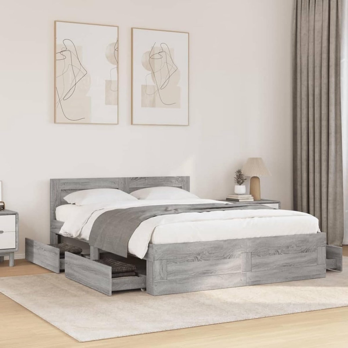 Bedframe met hoofdeinde grijs Sonoma 120x200 cm houtmateriaal, bedframe tweepersoonsbed voor slaapkamer, logeerkamer, slaapzaal hotel3295574
