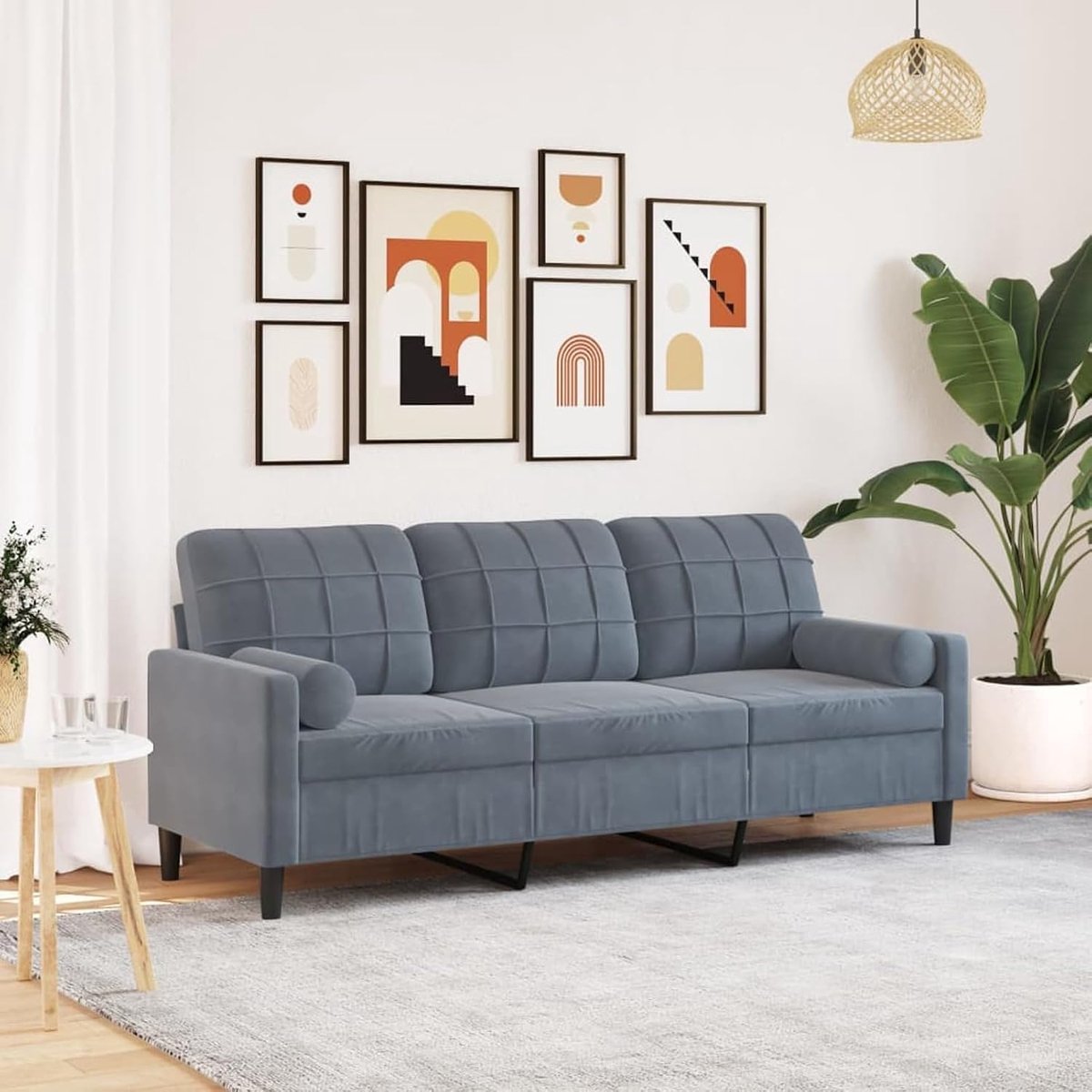 3-zitsbank met sierkussen, donkergrijs, 180 cm, fluweel, voor woonkamer, appartement, kantoor, logeerkamer, 3278230