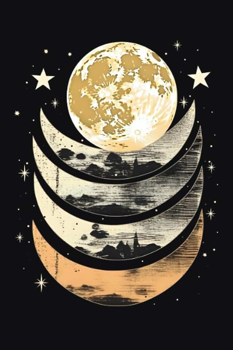 Mondphase Notizbuch | 6x9 Zoll DIN A5 | 100 Seiten liniert | Astrologie Notizheft | Mond Tagebuch | Vollmond Schreibheft | Mystischer Mond Geschenk